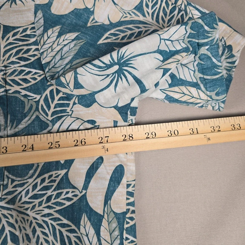 VTG KY's Hawaiian Shirt Mens 2XL Teal Hibiscus Floral Cotton Camp Made in USA